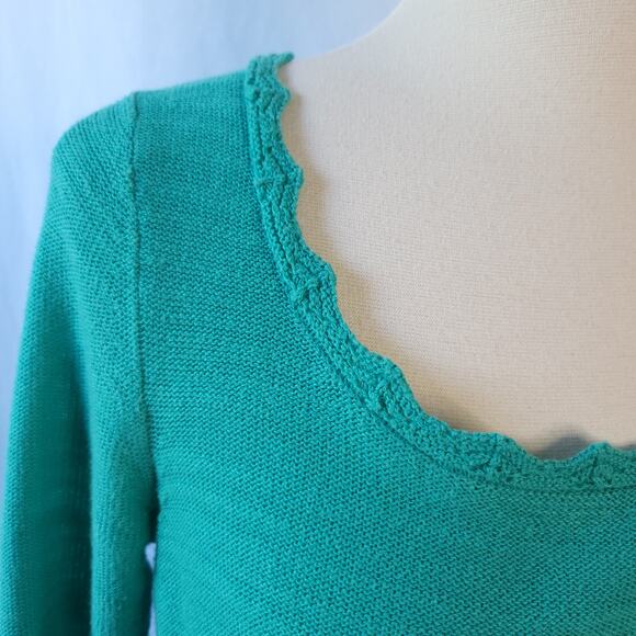 Anthropologie Sparrow Teal Blue Knit Scoop Neck Sweater Lightweight Size Small - Picture 6 of 9